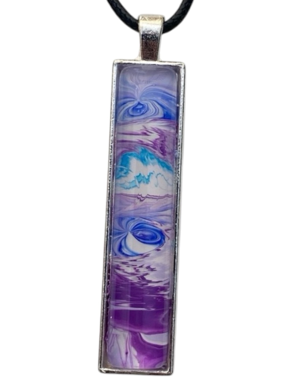 Hand Crafted Fluid Art Necklace by Svetlana Yeung White Blue Purple Pendant